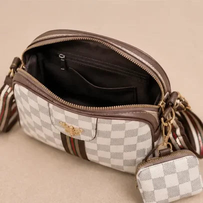 White Checkered Crossbody Sling Bag.,.