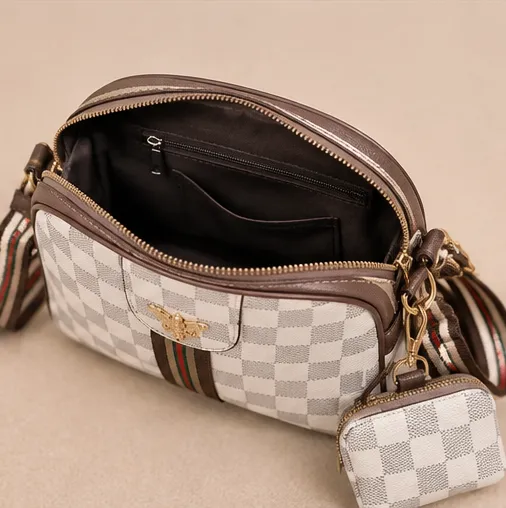 Women's White Checkered Crossbody Sling Bag | Premium Designer Handbag - Image 2