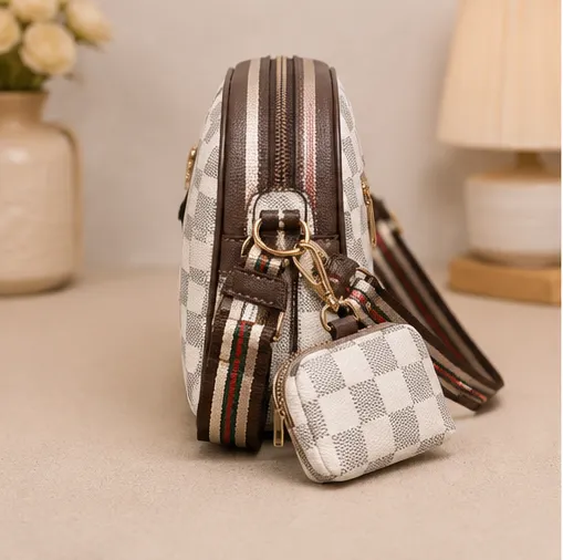 Women's White Checkered Crossbody Sling Bag | Premium Designer Handbag - Image 4