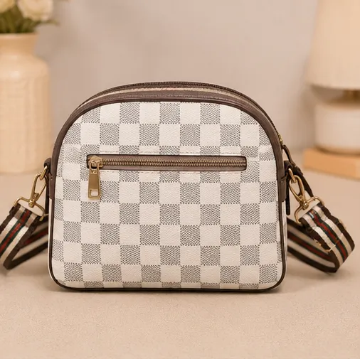 Women's White Checkered Crossbody Sling Bag | Premium Designer Handbag - Image 5