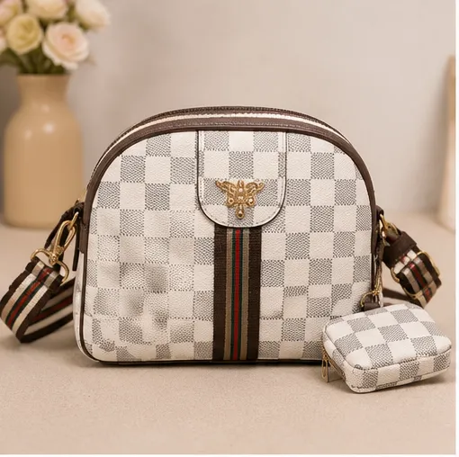Women's White Checkered Crossbody Sling Bag | Premium Designer Handbag - Image 7