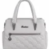 Women's White Quilted Tote Handbag with Front Zip Pocket and Dual Top Handles