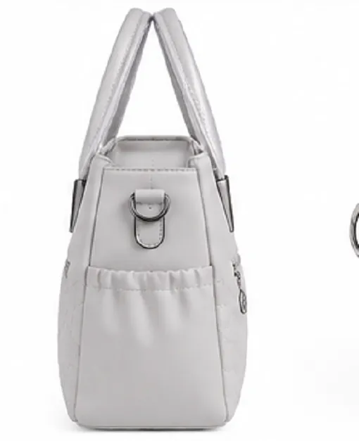 ashion Women's White Quilted Tote Handbag | Premium Designer Shoulder Bag with Zip Pocket - Image 3