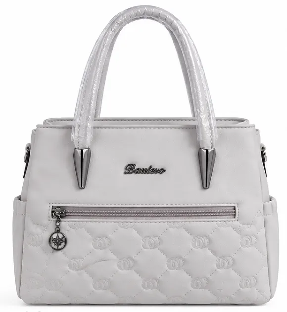 ashion Women's White Quilted Tote Handbag | Premium Designer Shoulder Bag with Zip Pocket - Image 4