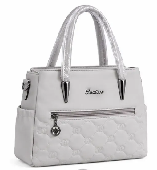 ashion Women's White Quilted Tote Handbag | Premium Designer Shoulder Bag with Zip Pocket - Image 5