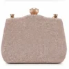 Fashion Women's Champagne Glitter Box Clutch with Crystal Clasp Closure