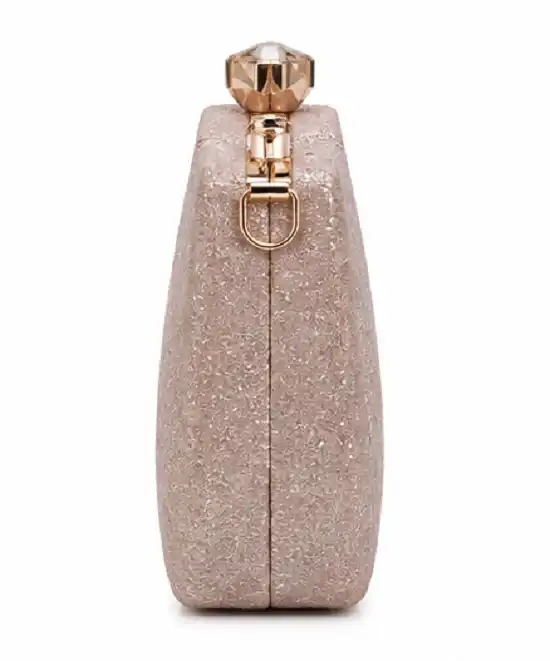 Womens Champagne Glitter Box Clutch | Premium Evening Party & Bridal Clutch Purse - Image 4