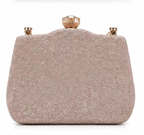 Womens Champagne Glitter Box Clutch | Premium Evening Party & Bridal Clutch Purse - Image 5