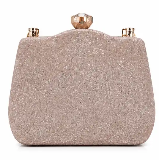 Womens Champagne Glitter Box Clutch | Premium Evening Party & Bridal Clutch Purse - Image 6