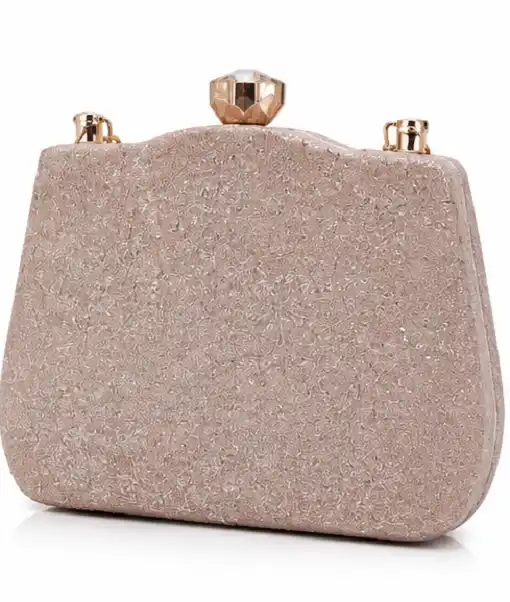 Womens Champagne Glitter Box Clutch | Premium Evening Party & Bridal Clutch Purse - Image 7