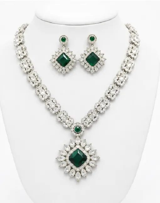 Fashion Women's Emerald Green American Diamond Necklace Set | Premium Bridal & Party Jewellery Set - Image 5