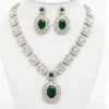 Fashion Women's Emerald Green American Diamond Necklace Set with Matching Earrings