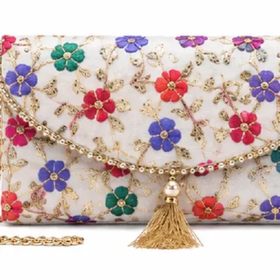 Womens Floral Embroidered Envelope Clutch is a luxurious fusion of traditional embroidery and modern elegance,.,,