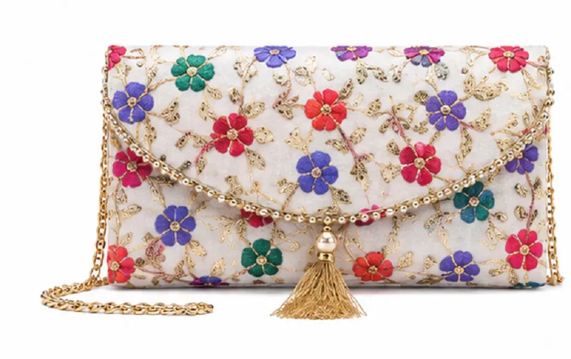 Fashion Women's Floral Embroidered Envelope Clutch | Premium Wedding Party Sling Bag - Image 2