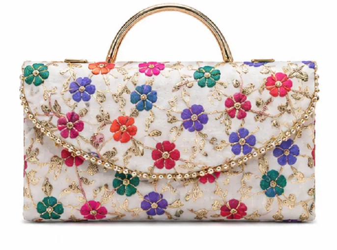 Fashion Women's Floral Embroidered Envelope Clutch | Premium Wedding Party Sling Bag - Image 3