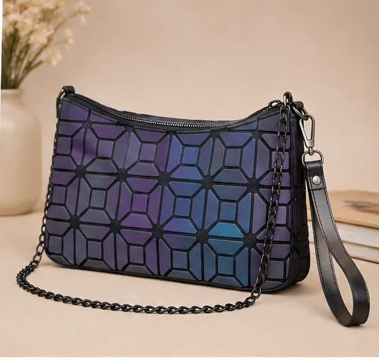 Women's Geometric Holographic Shoulder Bag | Premium Chain Sling Purse - Image 3