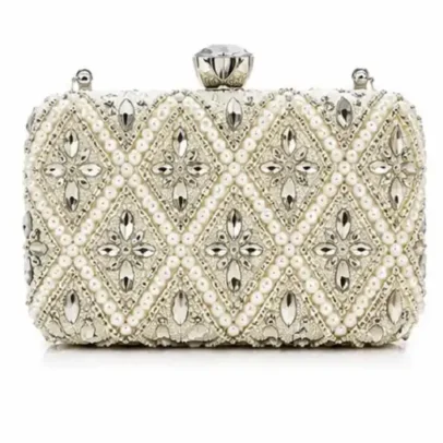 Womens Pearl Crystal Clutch Bag. Beautifully designed with premium pearl embellishments,,.