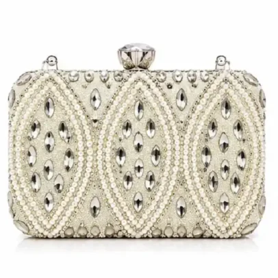 Fashion Women's Pearl Embellished Crystal Evening Clutch Bag with Luxury Clasp Closure