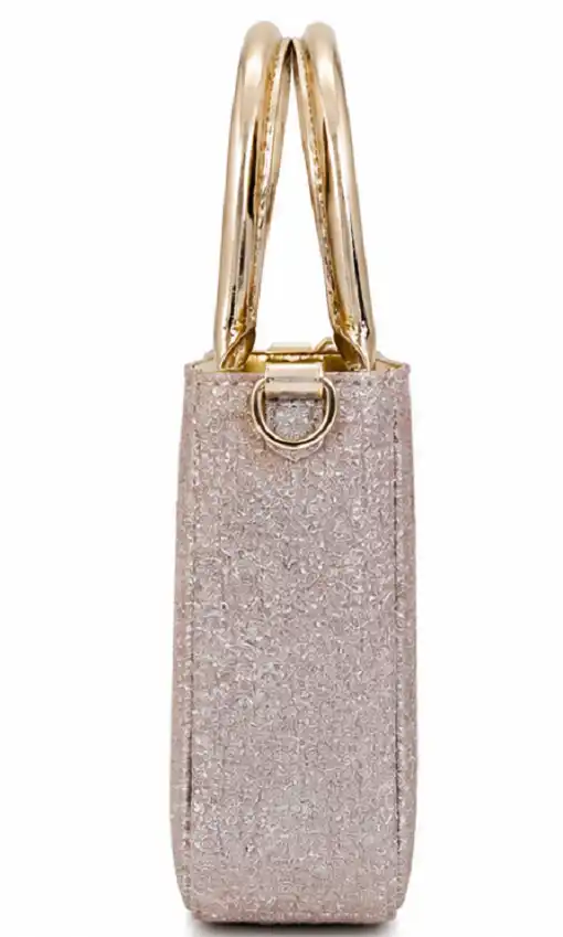 Women's Rose Gold Metallic Top Handle Handbag | Premium Party & Occasion Tote Bag - Image 2