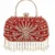 Fashion Women's Red Embroidered Bridal Clutch Bag with Pearl Tassels and Metal Handle