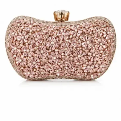 Womens Rose Gold Crystal Box Clutch Bag.,.,.
