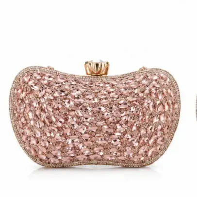 Fashion Women's Rose Gold Crystal Box Clutch Bag with Sparkling Crystal Embellishments