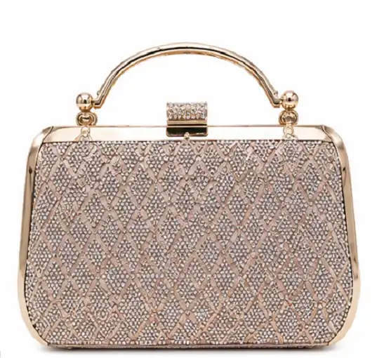 Women's Rose Gold Crystal Box Clutch | Premium Luxury Evening Party & Bridal Handbag - Image 5