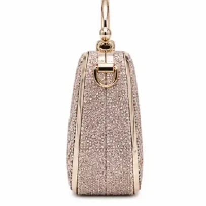 Womens Rose Gold Crystal Box Clutch with Floral Crystal Design and Metal Handle,,.