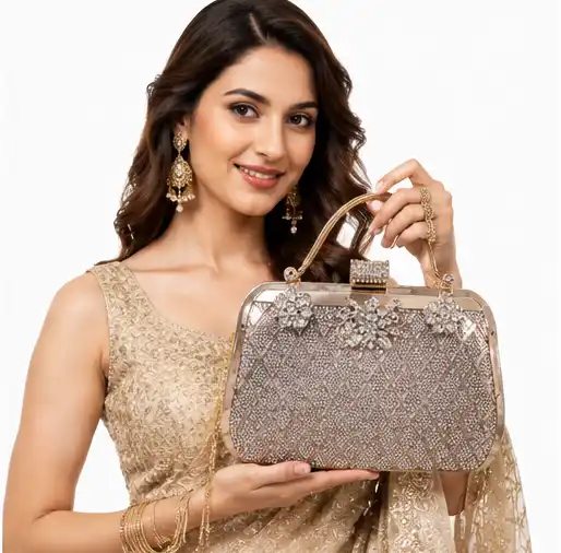 Women's Rose Gold Crystal Box Clutch | Premium Luxury Evening Party & Bridal Handbag - Image 8