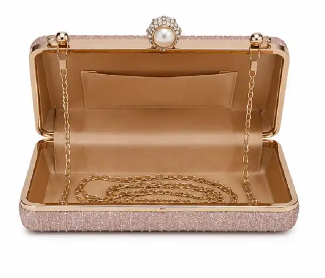 Women's Rose Gold Pearl Clasp Evening Clutch Bag | Premium Glitter Party & Bridal Handbag - Image 2