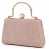 Womens Rose Gold Pearl Clasp Evening Clutch Bag with Metal Handle