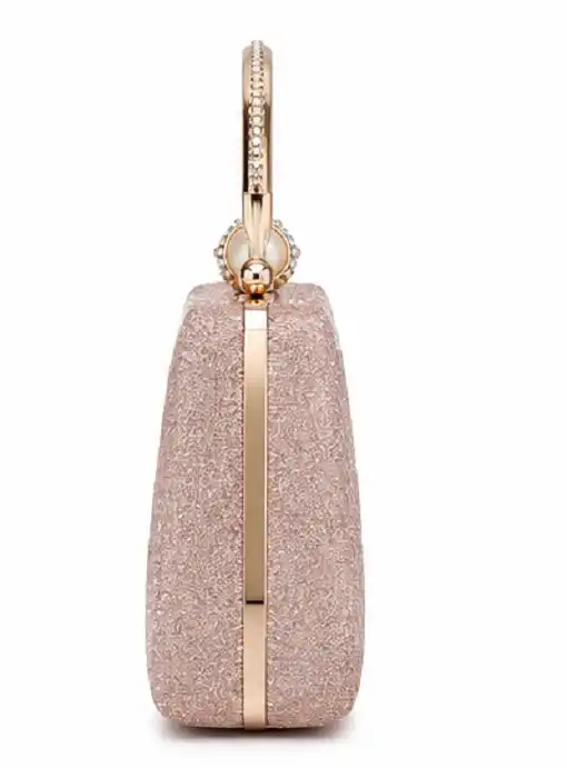 Women's Rose Gold Pearl Clasp Evening Clutch Bag | Premium Glitter Party & Bridal Handbag - Image 4