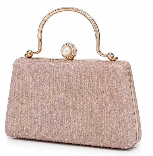 Women's Rose Gold Pearl Clasp Evening Clutch Bag | Premium Glitter Party & Bridal Handbag - Image 5