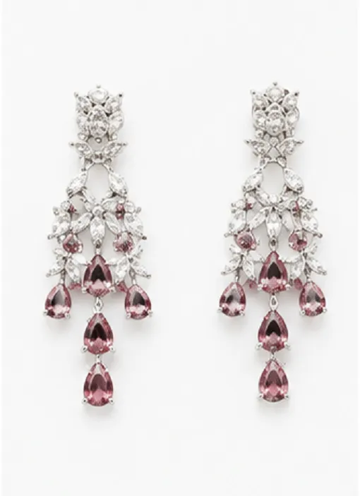 Fashion Women's Rose Pink American Diamond Necklace Set | Premium Bridal & Party Jewellery Set - Image 6